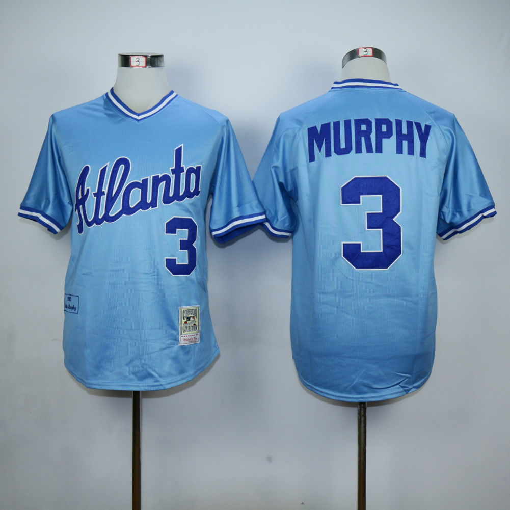 Men Atlanta Braves 3 Murphy Blue Throwback MLB Jerseys